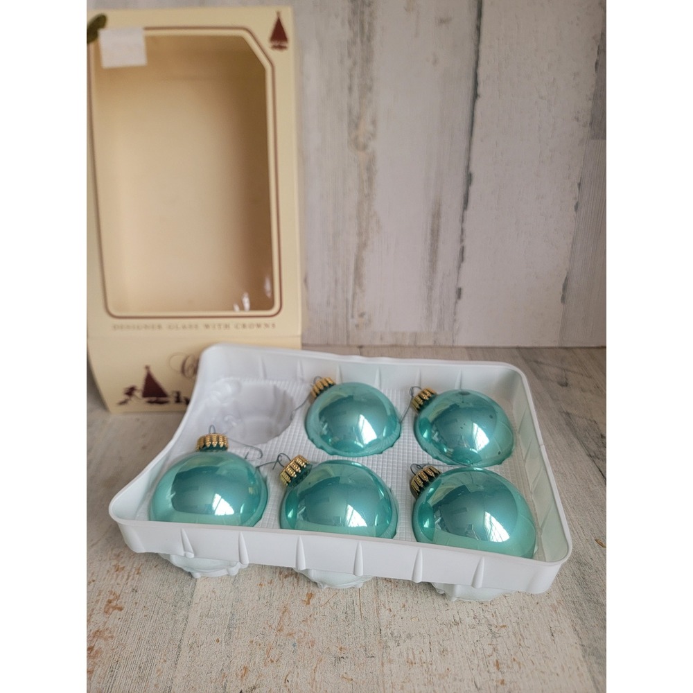 Krebs blue 2 inch glass vintage ball set ornament Xmas box home decor unique